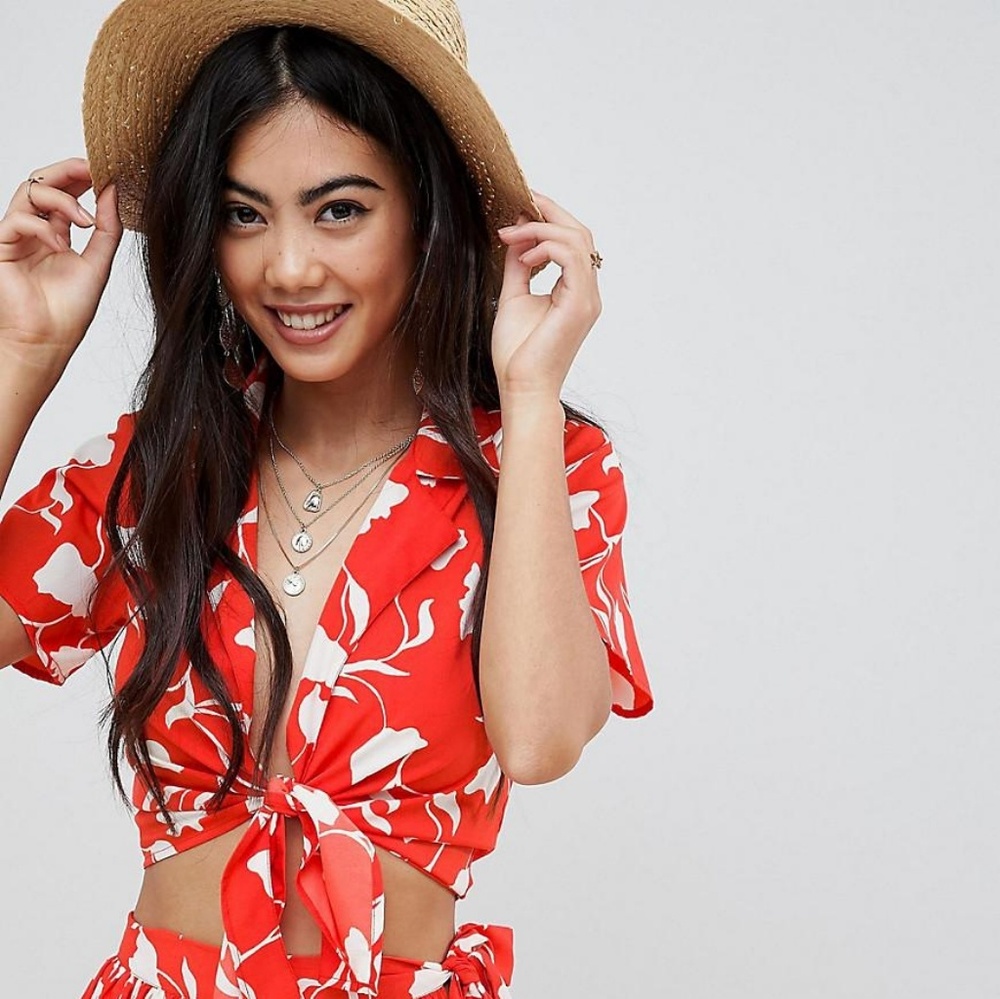 SOLD ASOS Petite Senorita Print Tie Front Blouse